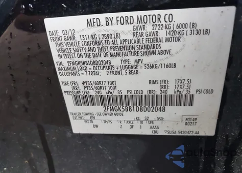 2013 Ford Flex Se from USA, damaged, VIN 2FMGK5B81DBD02048